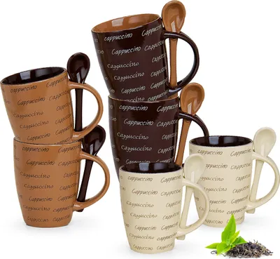 Produktbild von Kaffeetassen Löffel 6er Set mit Spruch Cappuccino