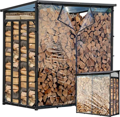 Produktbild von Metall Kaminholzregal Außen 185 x 100 x 185 cm Mit Wetterschutz Transparent, Basic - 30 mm Stahlprofil, Anthrazit, Wetterfest, Kapazität 3,5 m³ (5 SRM), XXXL Garten Kaminholzunterstand Stapelhilfe