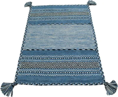 Produktbild von Kilim-Teppich im Stammesstil, 100% Baumwolle, indische Herstellung, handgefertigt, 200 x 60 cm