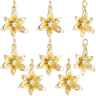 8er-Pack goldene Blumen-Anhänger mit Zirkonia, 21,5x18,5x4,5 mm