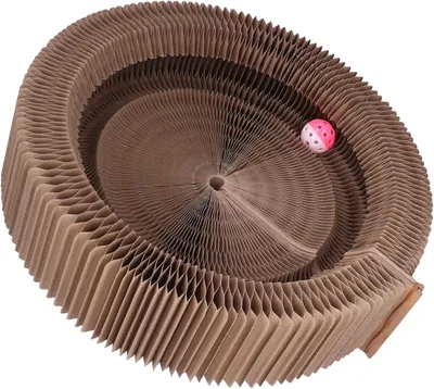 Produktbild von Kratzbaum, Kratzbrett, faltbare runde Wellpappe, mit Spielzeugglocke, interaktives Kratzspielzeug