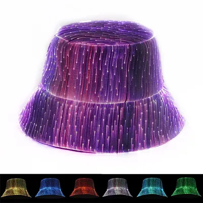 Produktbild von LED-Leucht-Fischerhut aus Polyester mit Glasfaser-Lichtband, 3 Lichtmodi,USB-aufladbar,ca.8 Std.Leuchtdauer,atmungsaktiv, ideal für Partys & Festivals