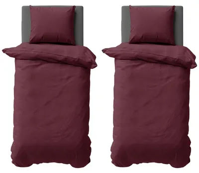 Produktbild von 4 teilige Uni Bettwäsche 135x200 cm Mikrofaser Bordeaux Bettbezug Garnitur Set