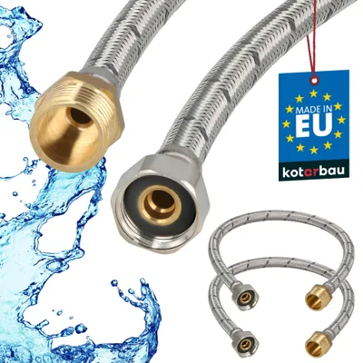 Obrázek produktu pro KOTARBAU® Sada 2 ks ohebné hadice 1/2 palce, vodní hadice 50 cm, vyztužená hadice, vnější závit x vnitřní závit, přípojná hadice, armatury, hadice, vodovodní kohoutek