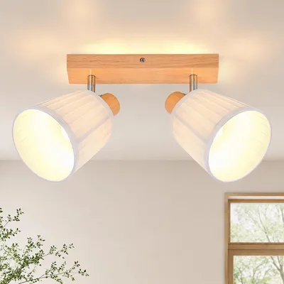 Produktbild von ZMH Deckenstrahler 2 Flammig Deckenlampe Holz E14 Deckenspots Küchelampe Flurlampe Decke Spotlight Boho Retro Schwenkbar 350° Wohnzimmer Schlafzimmer