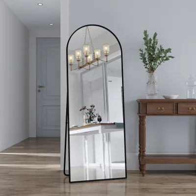 Produktbild von ProximaX Gewölbter Top-Ganzkörperspiegel mit Runden Ecken, 162 x 53 cm Ganzkörperspiegel Groß Frei Stehend-Hängend-Lehnend, Boden-Standspiegel als Ankleidespiegel für Wohnzimmer, Schwarz