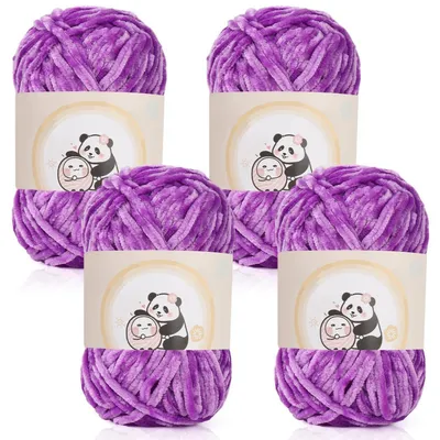 Obrázok produktu pre Chenilleová priadza pre bábätká, 400 g, fialová, hrúbka 6 mm, dĺžka 80 metrov, 100% polyester, jemná a nadýchaná, vhodná na pletenie a háčkovanie