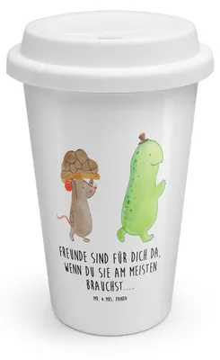 Produktbild von Mr. & Mrs. Panda Thermobecher Schildkröte Maus - Weiß - Geschenk, Beste Freundin, Freunde, Coffee To Go Becher, Kaffeebecher, ToGo