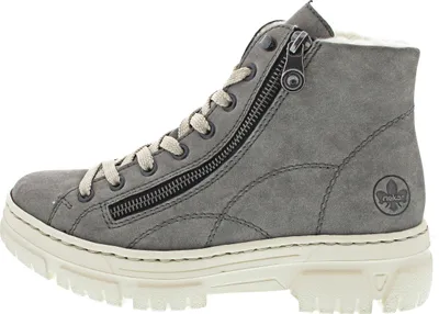Produktbild von Rieker Damen Schnürboot Ziernähte Stiefelette Reißverschluss Warmfutter Z7410, Größe:38 EU, Farbe:Grau