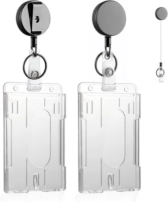 Image de Lot de 2 étuis à carte d'identité avec compartiments, étuis verticaux transparents en plastique rigide avec porte-clés, extensibles, adaptés aux cartes d'identité, cartes de crédit et autres cartes.