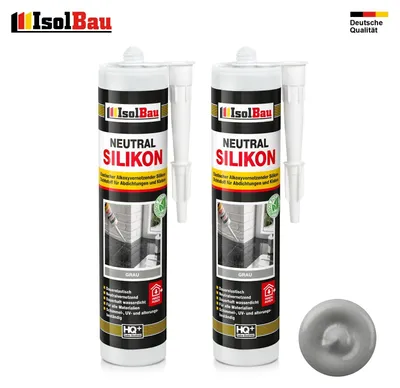 Isolbau Neutralsilikon 2 x 300 ml Grau Natursteinsilikon Dichtstoff Fugen wasserdicht