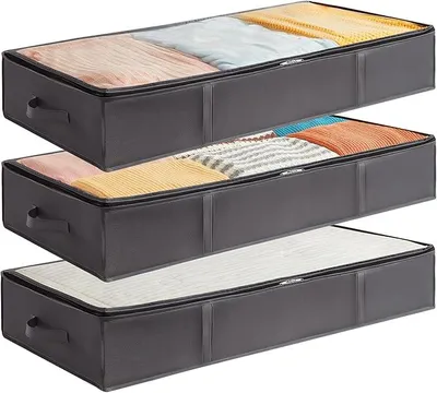 Produktbild von PolkaHome® 3er Set faltbare Aufbewahrungsboxen 75 L mit Deckel und verstärktem Griff, Grau