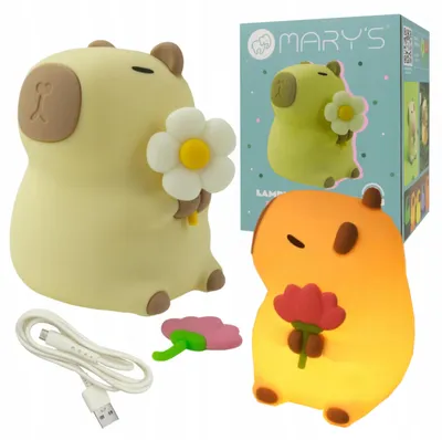 Produktbild von LED-Nachttischlampe für Kinder, bunte Kapybara mit Blumen, USB, INTERBLUE