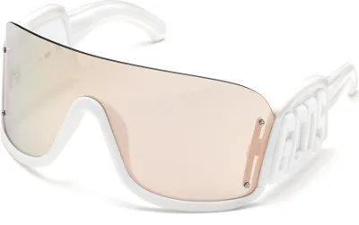 Produktbild von GCDS, Occhiali da sole GD0001, forma a mascherina, colore bianco , colore lente  fumo specchiato