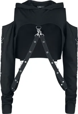 Produktbild von Gothicana by EMP Damen schwarzer Cropped Kapuzenpullover mit Riemen L
