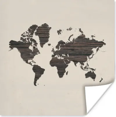 Produktbild von MuchoWow® Poster Weltkarte - Braun - Holz 50x50 cm - Wohnzimmerdekoration