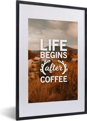Produktbild von MuchoWow® MuchoWow® Gerahmtes Poster Das Leben beginnt nach dem Kaffee - Zitate - Sprichwörter - Kaffee 40x60 cm - Poster mit zchwarzem Bilderrahmen - Poster in Rahmen