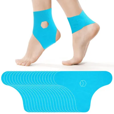 Produktbild von 20 Stück Vorgefertigte Kinesiologie-Tape für Knöchel, wasserfestes elastisches Therapie-Tape, Knöchelstütze, vorgefertigte Kinesiologie-Tapes, blau
