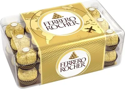 A clear, well-lit image of a box of Ferrero Rocher chocolates.