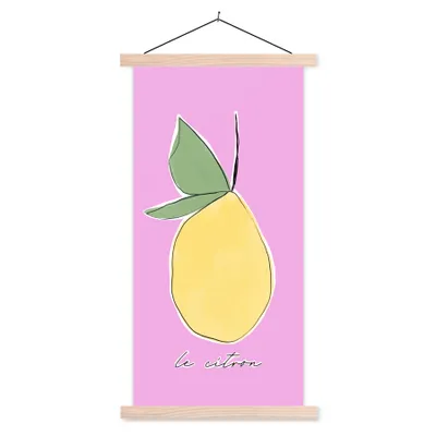 Produktbild von MuchoWow® Textilposter Zitrone - Obst - Pastell 40x80 cm mit holzfarbenen Rahmen - Wohnzimmer