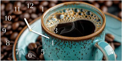 Produktbild von Wanduhr aus Glas mit Motiv Kaffee mit Tasse- 60 x 30 cm - inkl. Aufhängesystem