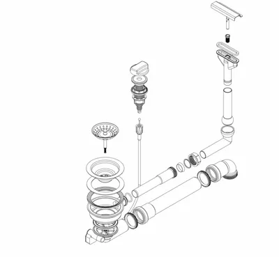 Produktbild von Ab- und Überlaufgarnitur für die Schock Spülen bis Baujahr 2023 PRIMUS D-100/D-100L, SIGNUS D-100/D-100L und HORIZONT D-100 / inkl. Bowdenzug / Ablaufgarnitur