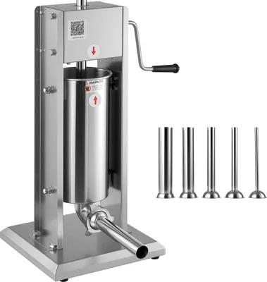 Image de SucceBuy Embossoir manuel 5 L, embossoir vertical en acier inoxydable à 2 vitesses (rapide/lente) et 5 tubes de remplissage pour la transformation de la viande