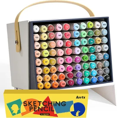 Image de Marqueurs à alcool double face ARRTX Brush & Chisel, 80pcs + crayons graphite S