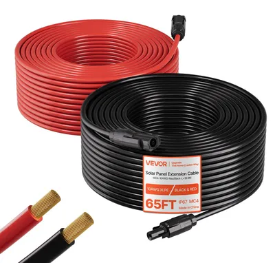 Obrázek produktu pro VEVOR Solární kabel Prodloužení 19,9 m černý & 19,9 m červený, 10 AWG, solární prodlužovací kabel s konektory MC4, IP67 vodotěsný pocínovaný měděný kabel, solární kabel pro fotovoltaické systémy