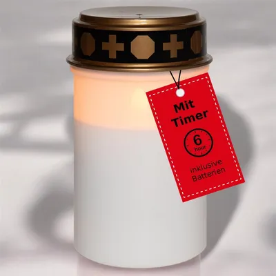 Productafbeelding van Novaliv LED-graflicht met batterij en timer, 6/18 LED. Wit, altijd brandend graflicht met batterij. Flikkereffect. Grafkaars, kerze voor het graf, herdenkingskaars, graflicht, eeuwig licht, rouwkaars