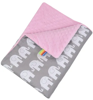 Produktbild von Babydecke Minky Kuscheldecke für Babys 75x100 cm Baumwolle Kinderwagen Krabbeldecke Elefant rosa