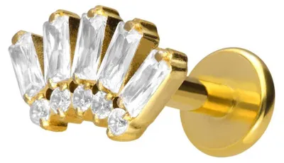 Produktbild von Ohrpiercing, Nasenpiercing Titan Labret mit Push Fit 10 EINGEFASSTE KRISTALLE Gold Stablänge: 9mm | Stabstärke: 1,2mm