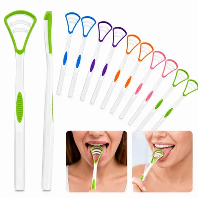 Produktbild von Zungenschaber-Set, 10 Stück, Zungenreiniger aus Silikon & PP, Ergonomisch, Rutschfest, Für Frischen Atem, Mehrfarbig