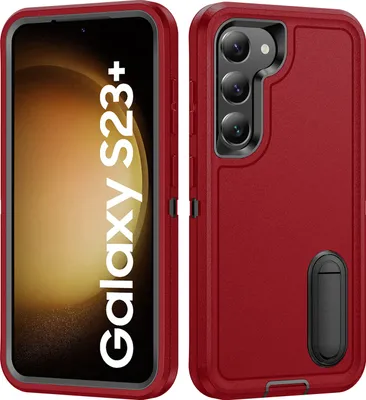 Produktbild von Hülle für Samsung Galaxy S23+ Hybrid Dreilagige Robust Stoßfest Schwerlast Schutzhülle mit Ständer Rot