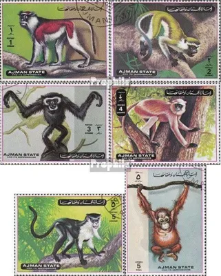 Produktbild von Briefmarken Ajman 1973 Mi 2925A-2930A (kompl.Ausg.) gestempelt Affen