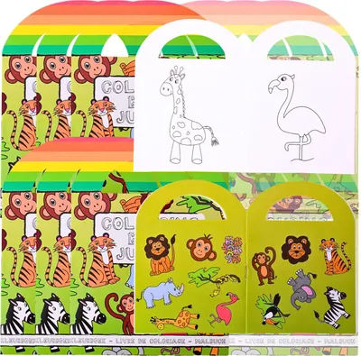 Produktbild von 12 Stück Dschungel Motiv Malheft Ausmalheft Set mit je 15 Sticker