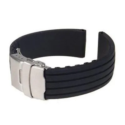 Produktbild von Modisches, wasserdichtes, gestreiftes Silikon-Uhrenarmband mit Faltschließe-Schwarz,22mm