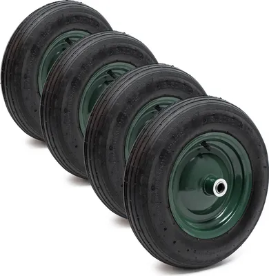 Obrázek produktu pro Wiltec 4x kolo 3.50-8 370-380 x 80-100 mm 130 kg, trakařové kompletní kolo s kovovým ráfkem, úhlový ventil, pneumatiky pro vozíky na pytle, ruční vozíky atd.