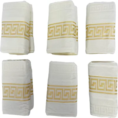 Produktbild von 6 TLG Medusa Luxus Handtücher 100% Baumwolle 50x90 cm Badetuch Mäander Stil NEU Beige-Gold