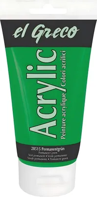 Produktbild von KREUL 28515 - El Greco Acrylic, 150 ml Tube in permanentgrün, hochpigmentierte, glänzende Acrylfarbe in Studienqualität, buttrig vermalbar, für pastose Malerei