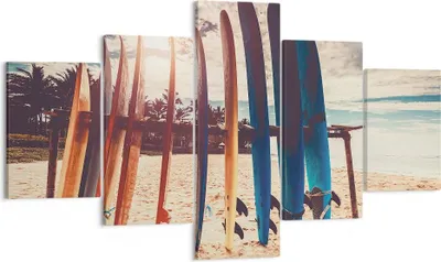 Produktbild von Bild auf Leinwand - Leinwandbild - 5 Teile - Surfen Strand Board - 125x70cm - Wand Bild - Wanddeko - Wandbilder - Leinwanddruck - Bilder - Wanddekoration - Leinwand bilder - Wandbild - EA125x70-4992