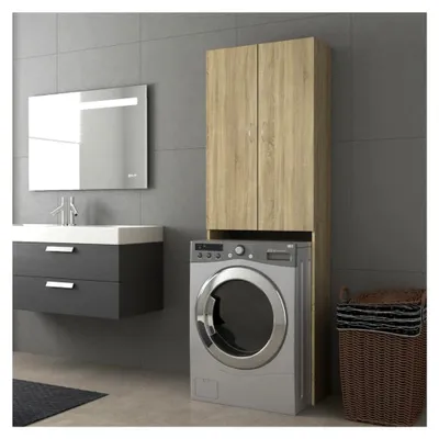 Produktbild von Waschmaschinenschrank in Sonoma-Eiche 64x25,5x190 cm mit 2 Türen und 3 Fächern