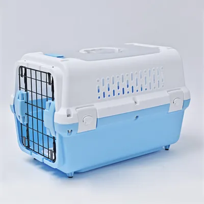 Zdjęcie produktu dla RHRQuality Reismand Kat & Hond – Stevige Transportbox met Stalen Deur – Reistas Kat XL (50 x 30 x 30 cm) – Lichtgewicht & Veilig – Blauw