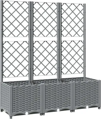 Image de vidaXL Bac à plantes avec treillis gris clair 120x40x136 cm PP