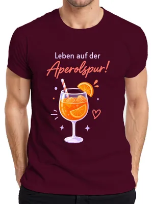 Productafbeelding van Leven in het teken van Aperol! Zomercocktail, Spritz, meidenavond, heren T-shirt, bordeauxrood, maat L