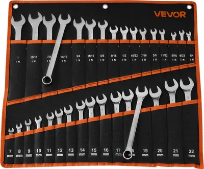 Produktbild von VEVOR Maulschlüsselset 32-tlg. (SAE & Metrisch), Gabelschlüsselsatz (12-Kant) Schraubenschlüsselset mit Rolltasche, Ringmaulschlüsselset aus Kohlenstoffstahl, für Allgemeine Kfz-Reparaturen