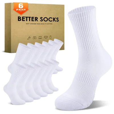Produktbild von TUUHAW Tennissocken Herren 39-42 Sportsocken Laufsocken Damen Weiß 6 Paar