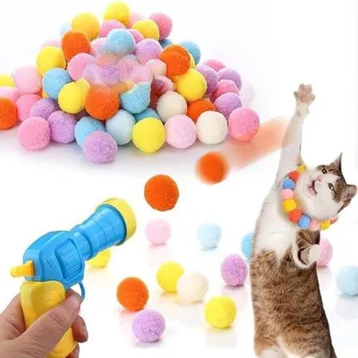 Produktbild von Interaktives Katzenspielzeug-Set mit 100 Kugeln, Werfer und Plüschball