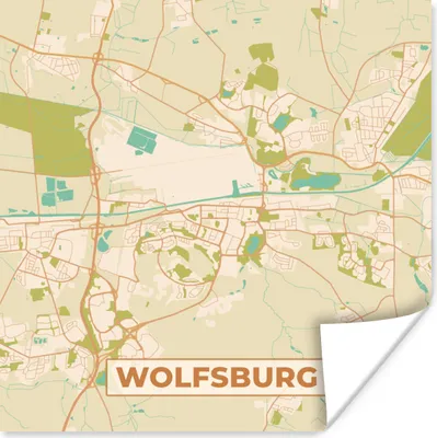 Produktbild von MuchoWow® Poster Wolfsburg - Karte - Stadtplan - Vintage 50x50 cm - Wohnzimmerdekoration