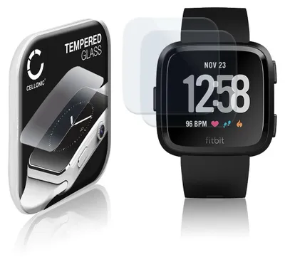 Image de 2x Protection d'écran en verre compatible avec FitBit Versa (2.5D, résistance 9H, 0,30mm, Full Glue) - protège écran montre connectée sport gps fitness